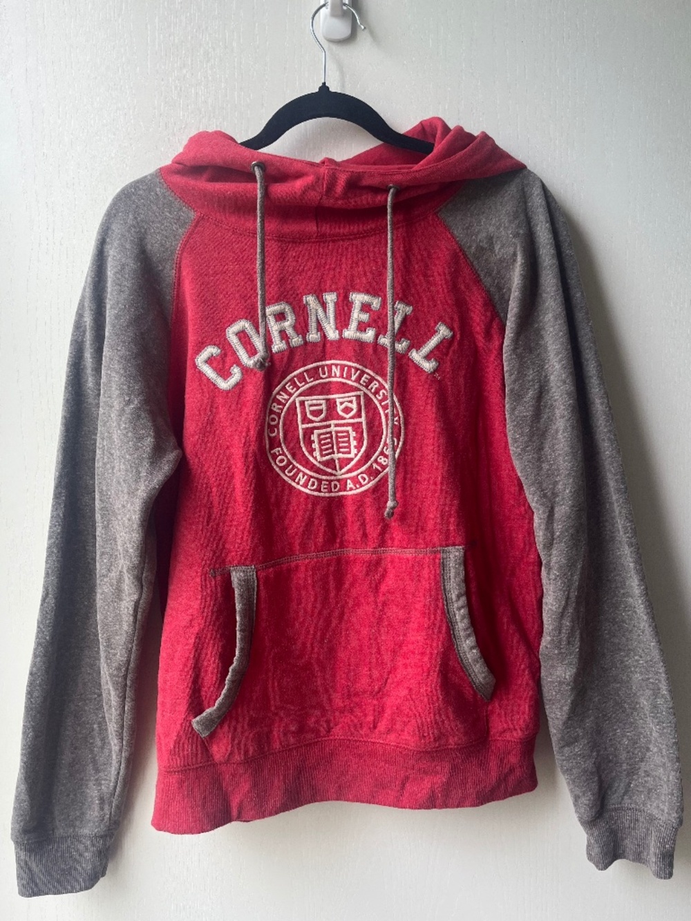 Grey and Red Cornell University hoodie sweatshirt, Campus Crew, size L
